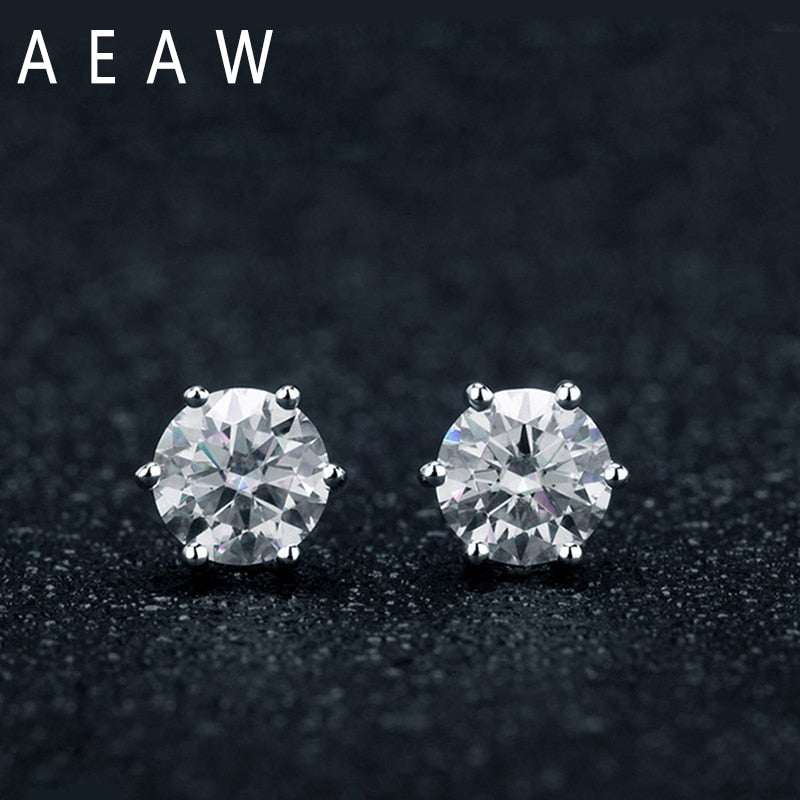 AEAW 0.5ct 1ctw Moissanite Gemstone Stud Earrings for Women Solid 925 Sterling Silver D color Solitaire Fine Jewelry