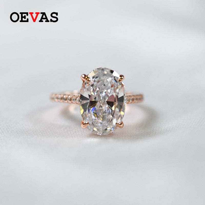 OEVAS 100% 925 Sterling Silver Sparkling 9*13mm Oval High Carbon Diamond Wedding Rings For Women Party Fine Jewelry Wholesale