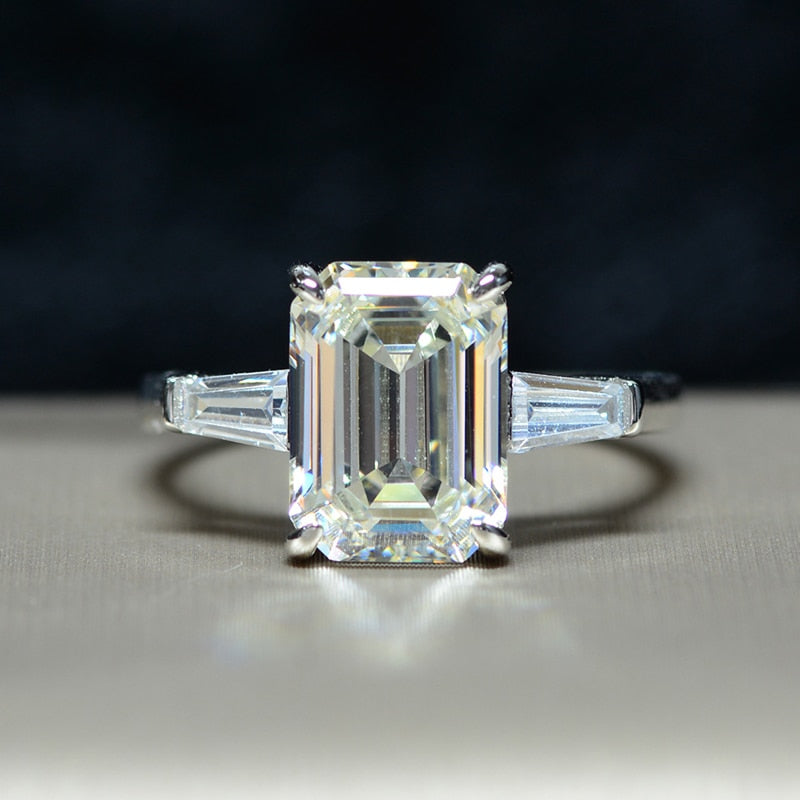 OEVAS 925 Sterling Silver Emerald Cut Created Moissanite Gemstone Wedding Engagement Diamonds Ring Fine Jewelry Gifts Wholesale