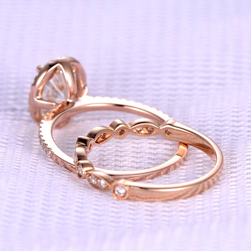 AEAW Oval Cut Engagement&Wedding Moissanite Diamond Ring Set Halo Ring Genuine 10K/14K Rose Gold for Women Test Postive