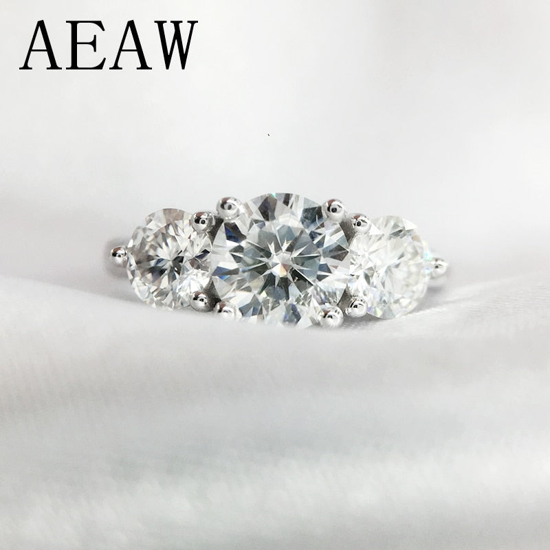 AEAW 2ctw 6.5mm Round Cut Engagement&Wedding Moissanite Diamond Ring Double Halo Ring Platinum Plated Silver