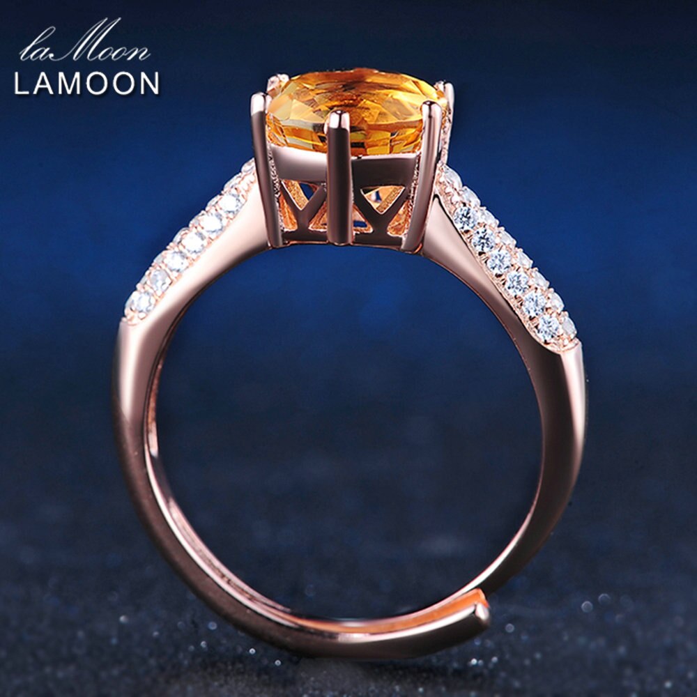 LAMOON 925 Sterling Silver Ring Citrine Gemstone Luxury Designer JewelryFor Women Jewelry Rose Gold Plated Fine Jewelry LMRI001