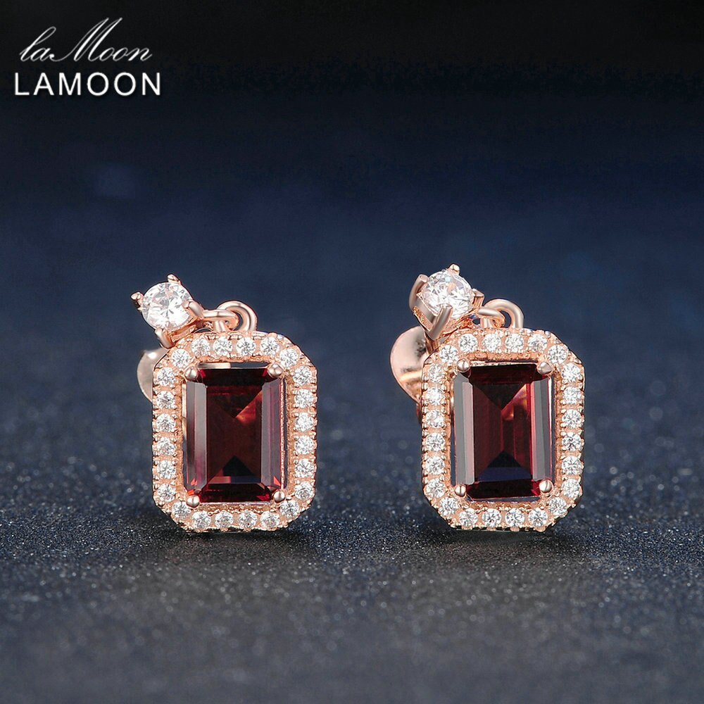 Lamoon Classic 1.1ct 100% Natural Red Garnet 925 Sterling Silver Drop Earrings  S925 Fine Jewelry LMEI025