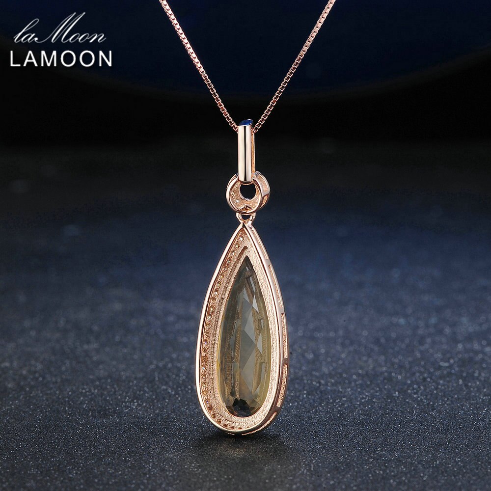 Lamoon Luxury Natural TearDrop Citrine 925 Sterling Silver Chain Pendant Necklace Women Jewelry  S925 LMNI042