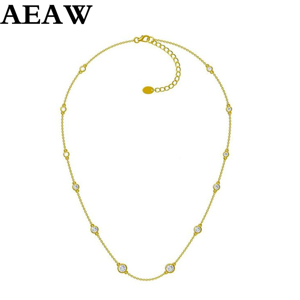 AEAW DF 2ctw Moissanite Bezel necklace 45cm in 14K white gold (Stone distance can be changed)