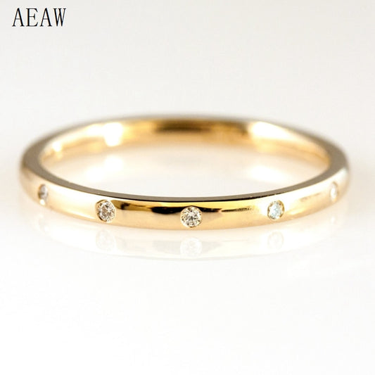 0.05ctw 1.3mm 5-Stones Style Natural Diamond Wedding Band Bezel Setting Round Diadmond Band Ring 14k Yellow Gold