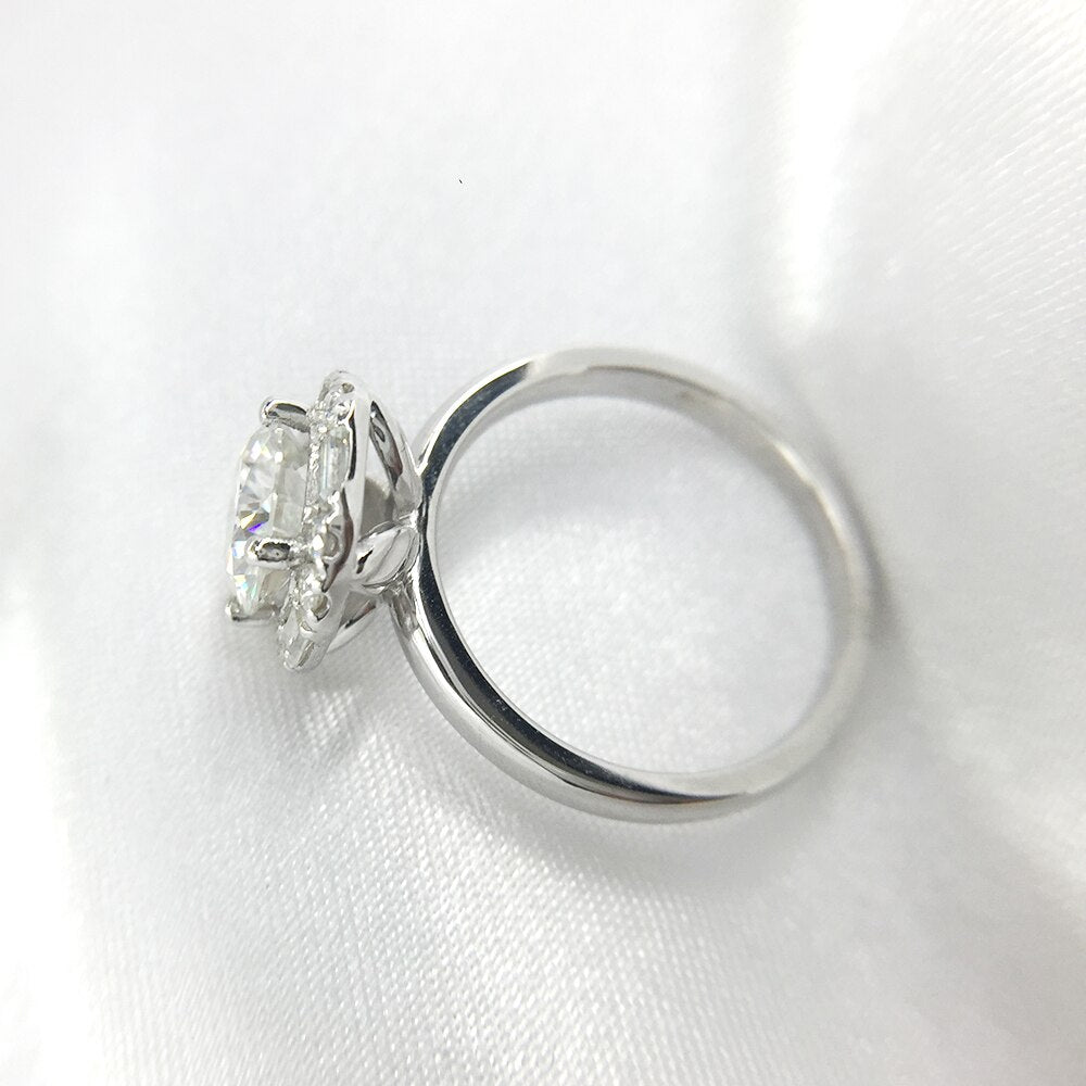 1 Carat ct 6.5mm Round Cut Engagement&Wedding Moissanite Diamond Ring Double Halo Ring Genuine 14K 585 White Gold