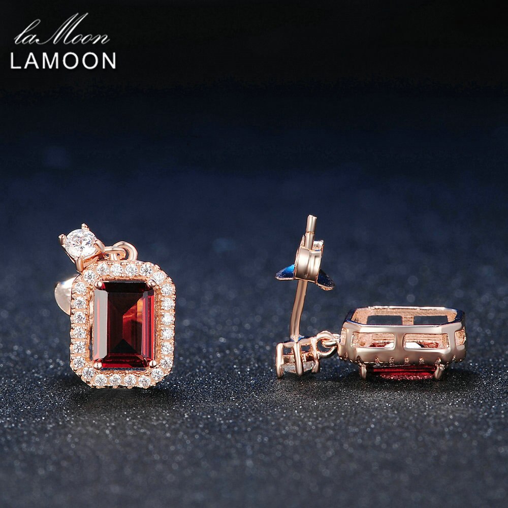 Lamoon Classic 1.1ct 100% Natural Red Garnet 925 Sterling Silver Drop Earrings  S925 Fine Jewelry LMEI025