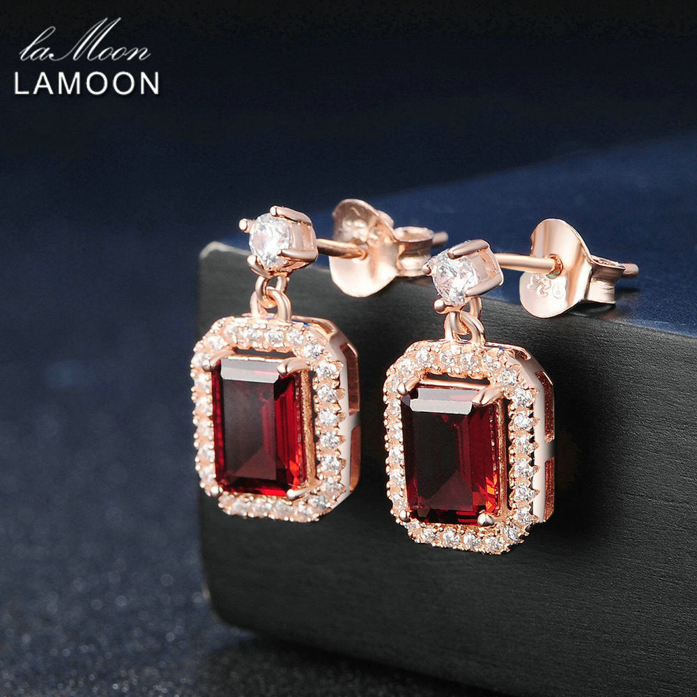 Lamoon Classic 1.1ct 100% Natural Red Garnet 925 Sterling Silver Drop Earrings  S925 Fine Jewelry LMEI025