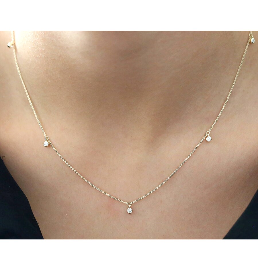 14K Yellow White Gold DF Color 5pcs 4.0mm Moissanite Pendant With 14K Gold Chain Necklace For Women in Fine Jewelry