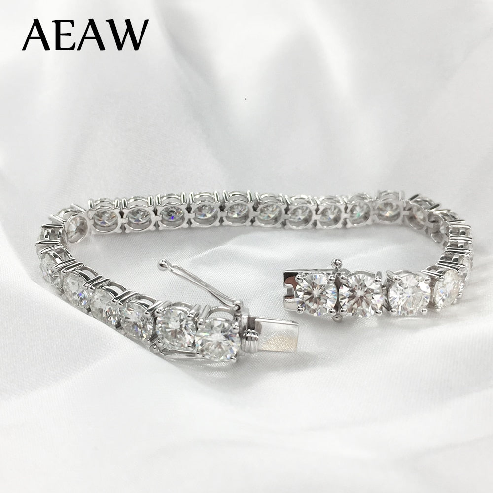 AEAW Platinum Plated Silver 12.4CTW 18CM Length 4mm F Near Colorless Moissanite Tennis Bracelet for Women