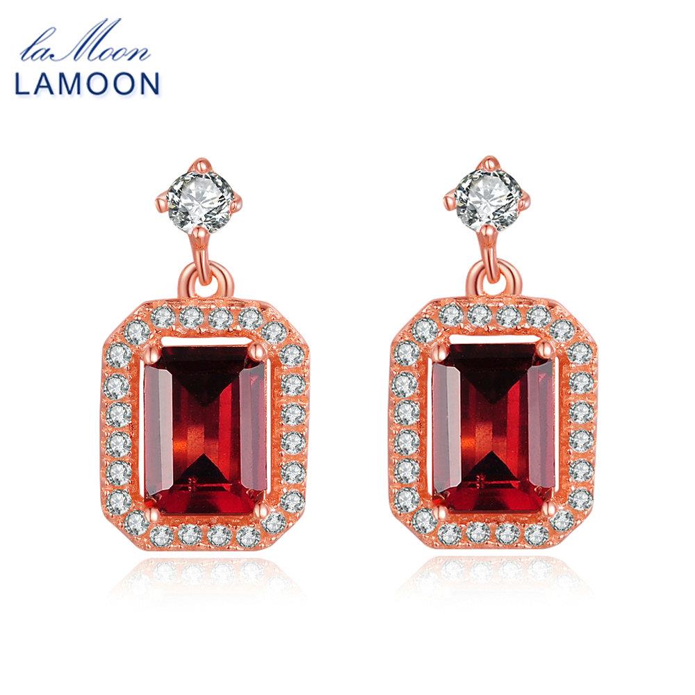 Lamoon Classic 1.1ct 100% Natural Red Garnet 925 Sterling Silver Drop Earrings  S925 Fine Jewelry LMEI025