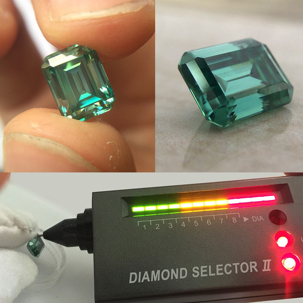 14k Yellow Gold 2.7ct Carat Emerald Cut Engagement Wedding Ring for Women Green Moissanite Diamond Ring Set Test Positive