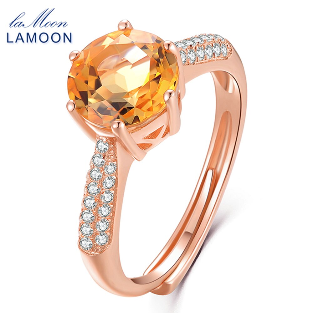 LAMOON 925 Sterling Silver Ring Citrine Gemstone Luxury Designer JewelryFor Women Jewelry Rose Gold Plated Fine Jewelry LMRI001