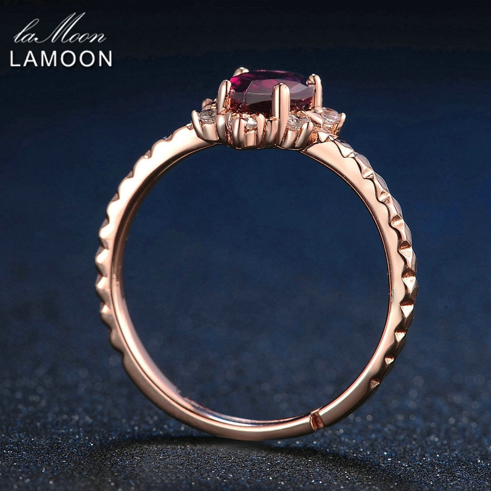 LAMOON 925 Sterling Silver Ring Garnet Gemstones Ring For Women 18K Rose Gold Plated Wedding Band Fine Jewelry LMRI024