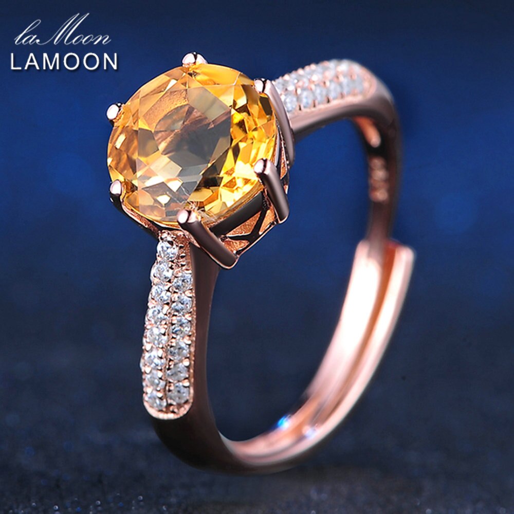 LAMOON 925 Sterling Silver Ring Citrine Gemstone Luxury Designer JewelryFor Women Jewelry Rose Gold Plated Fine Jewelry LMRI001