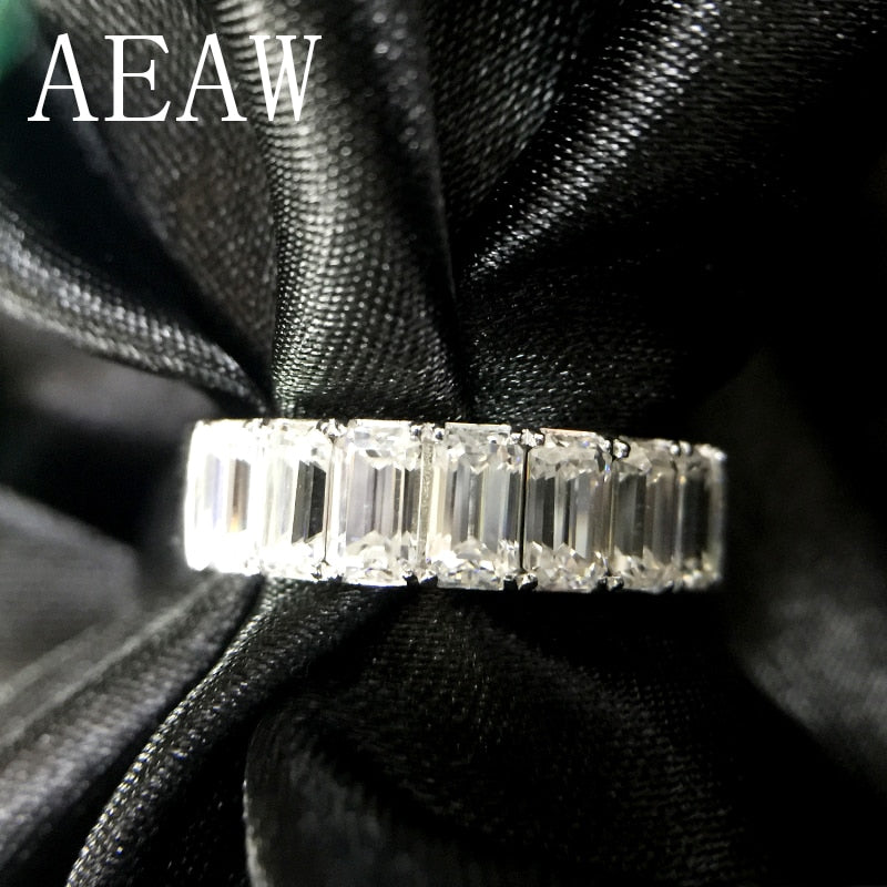 AEAW 2.1Ctw F Color Engagement Band Ring Wedding Moissanite Baguette Half Eternity Diamond Band For Women in Sterling Silver