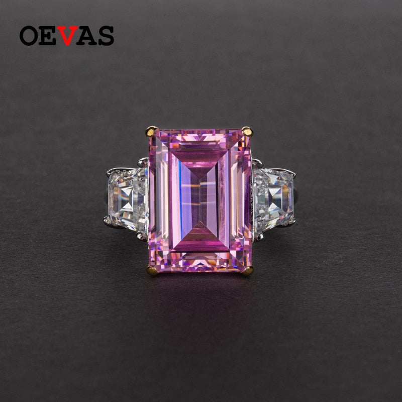 OEVAS Luxury Big rectangle Zircon Wedding rings for women Top quality 925 Sterling silver Colorful Birth stone AAAAA+ CZ jewelry