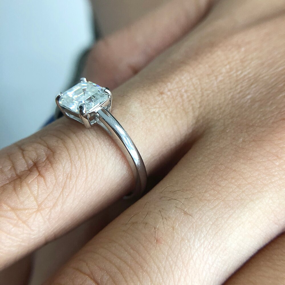 2 Carat 7mm Asscher Cut Moissanite Lab Diamond Ring Set HI Color Excellent Matching Band Ring For Women in Sterling Silver