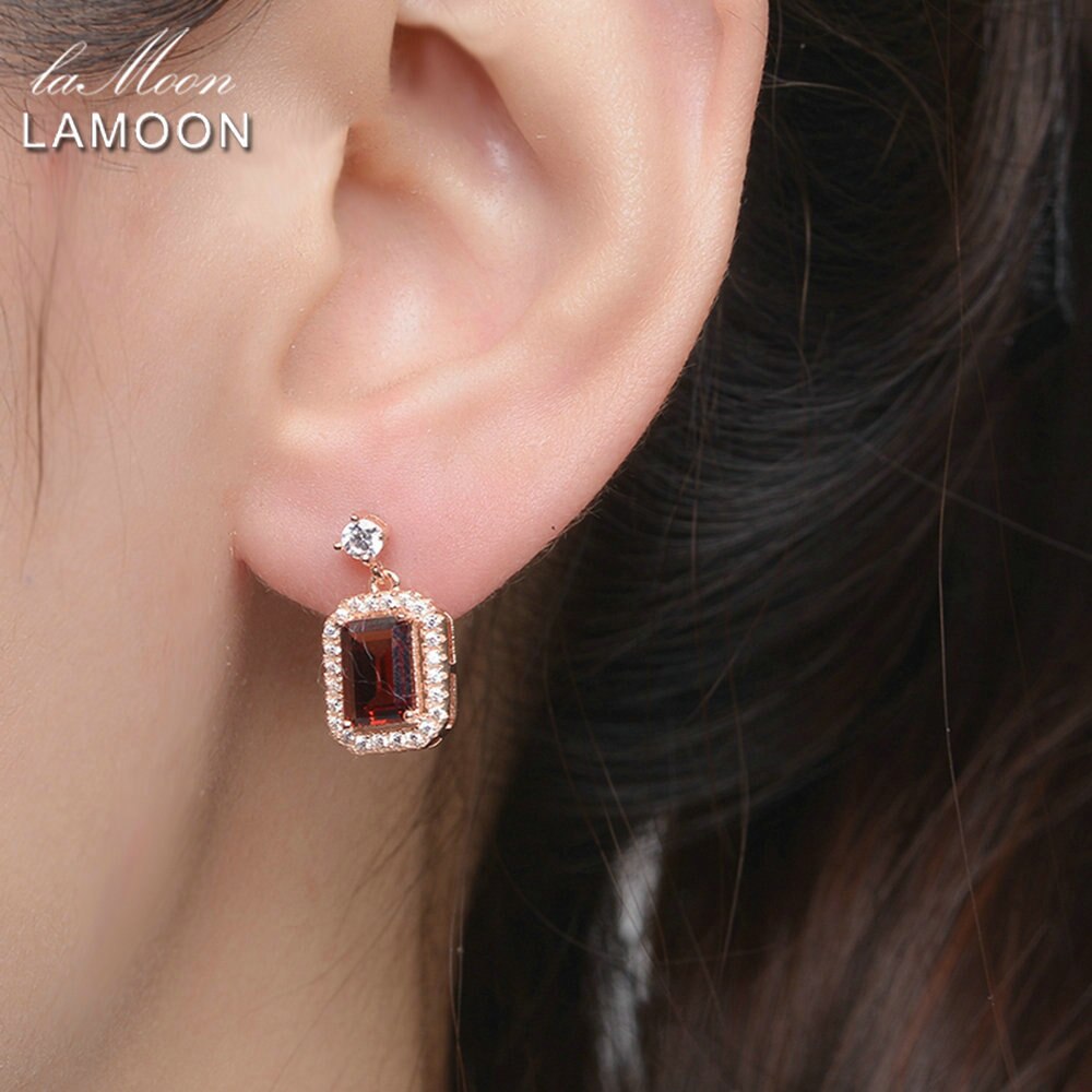 Lamoon Classic 1.1ct 100% Natural Red Garnet 925 Sterling Silver Drop Earrings  S925 Fine Jewelry LMEI025