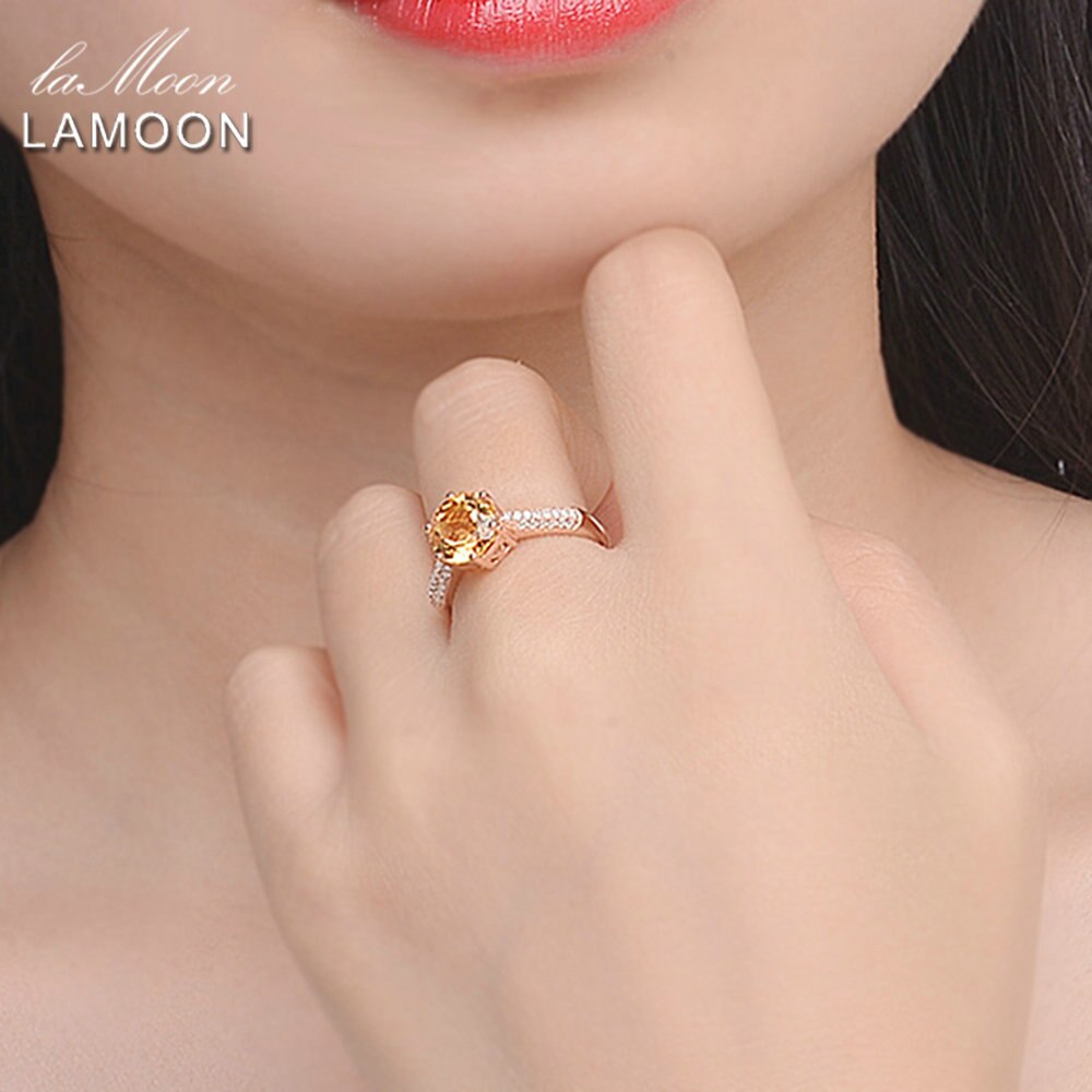 LAMOON 925 Sterling Silver Ring Citrine Gemstone Luxury Designer JewelryFor Women Jewelry Rose Gold Plated Fine Jewelry LMRI001