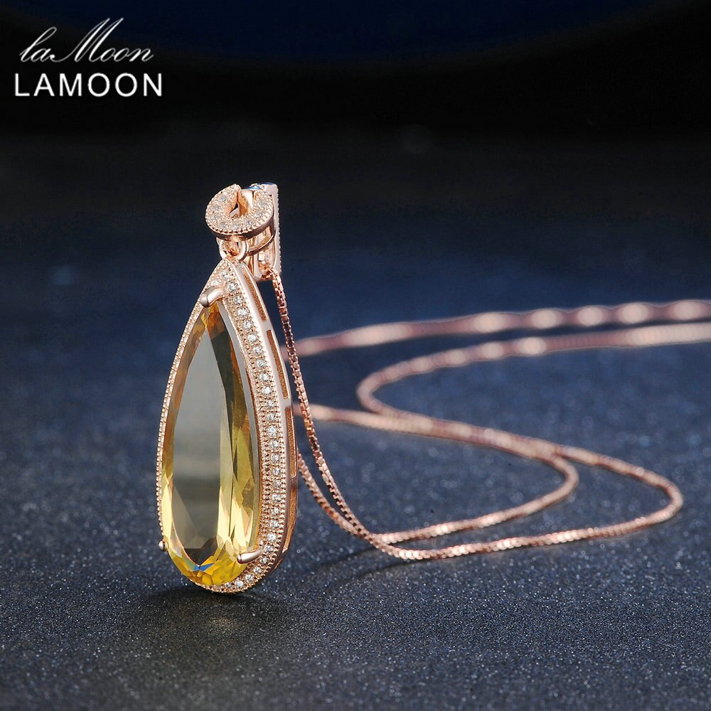 Lamoon Luxury Natural TearDrop Citrine 925 Sterling Silver Chain Pendant Necklace Women Jewelry  S925 LMNI042