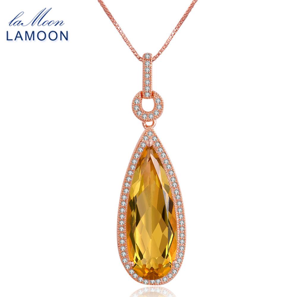 Lamoon Luxury Natural TearDrop Citrine 925 Sterling Silver Chain Pendant Necklace Women Jewelry  S925 LMNI042