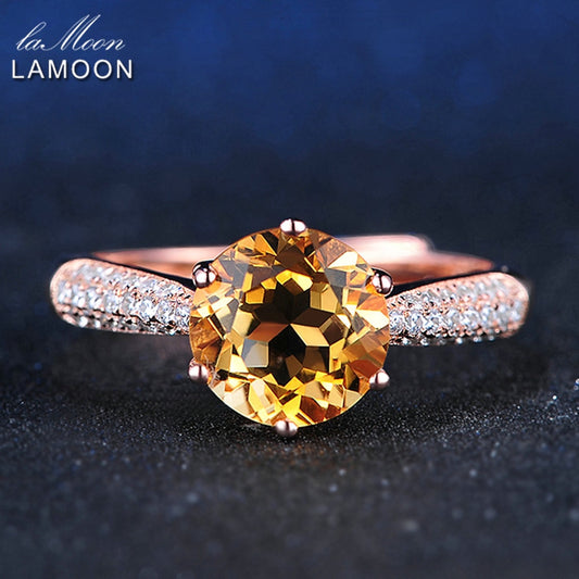 LAMOON 925 Sterling Silver Ring Citrine Gemstone Luxury Designer JewelryFor Women Jewelry Rose Gold Plated Fine Jewelry LMRI001