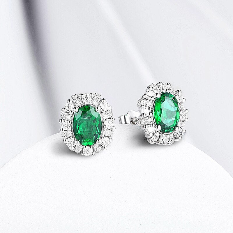 ATTAGEMS 100% 925 Sterling Silver rhodium plating Oval Cutting Emerald Moissanite Diamonds Gemstone Stud Earrings Fine Jewelry