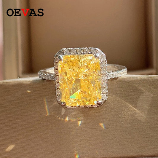 OEVAS 100% 925 Sterling Silver Sparkling Yellow Pink High Carbon Diamond Wedding Rings For Women Engagement Party Fine Jewelry