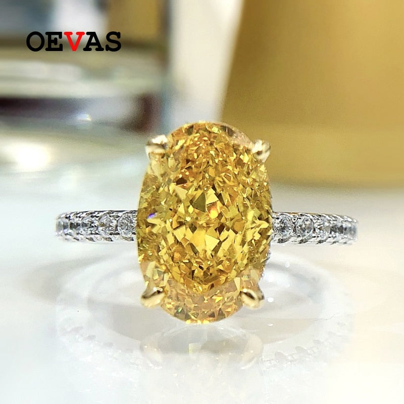 OEVAS 100% 925 Sterling Silver 8*12mm Oval Yellow High Carbon Diamond Radiant Rings For Women Sparkling Wedding Fine Jewelry