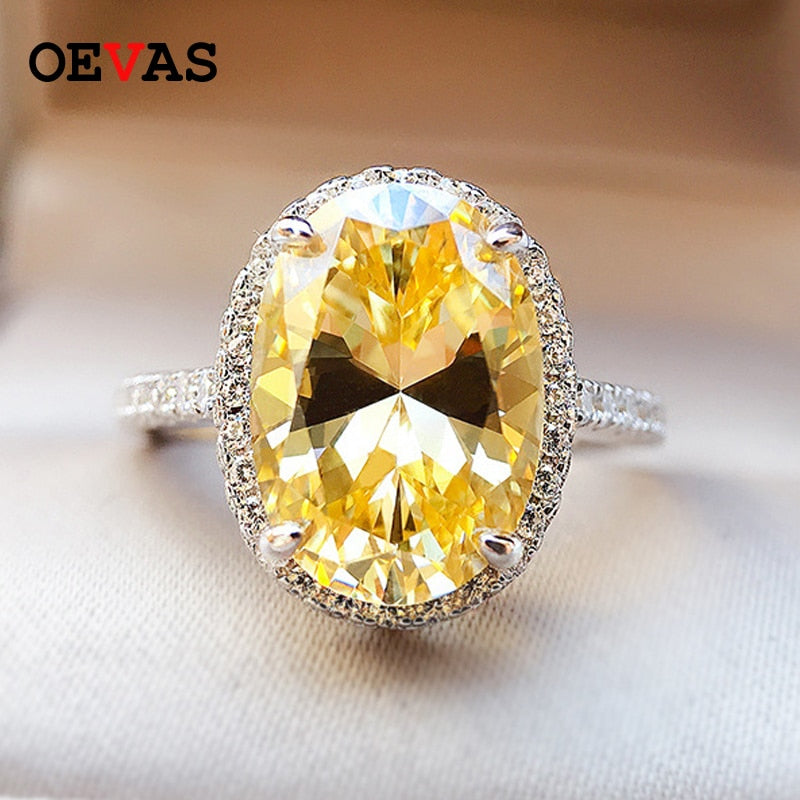 OEVAS 100% 925 Sterling Silver 9*13mm Oval Yellow Pink High Carbon Diamond Wedding Engagement Party Rings For Women Fine Jewelry