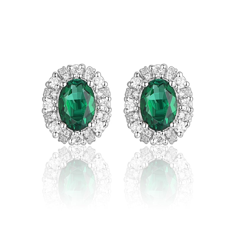 ATTAGEMS 100% 925 Sterling Silver rhodium plating Oval Cutting Emerald Moissanite Diamonds Gemstone Stud Earrings Fine Jewelry