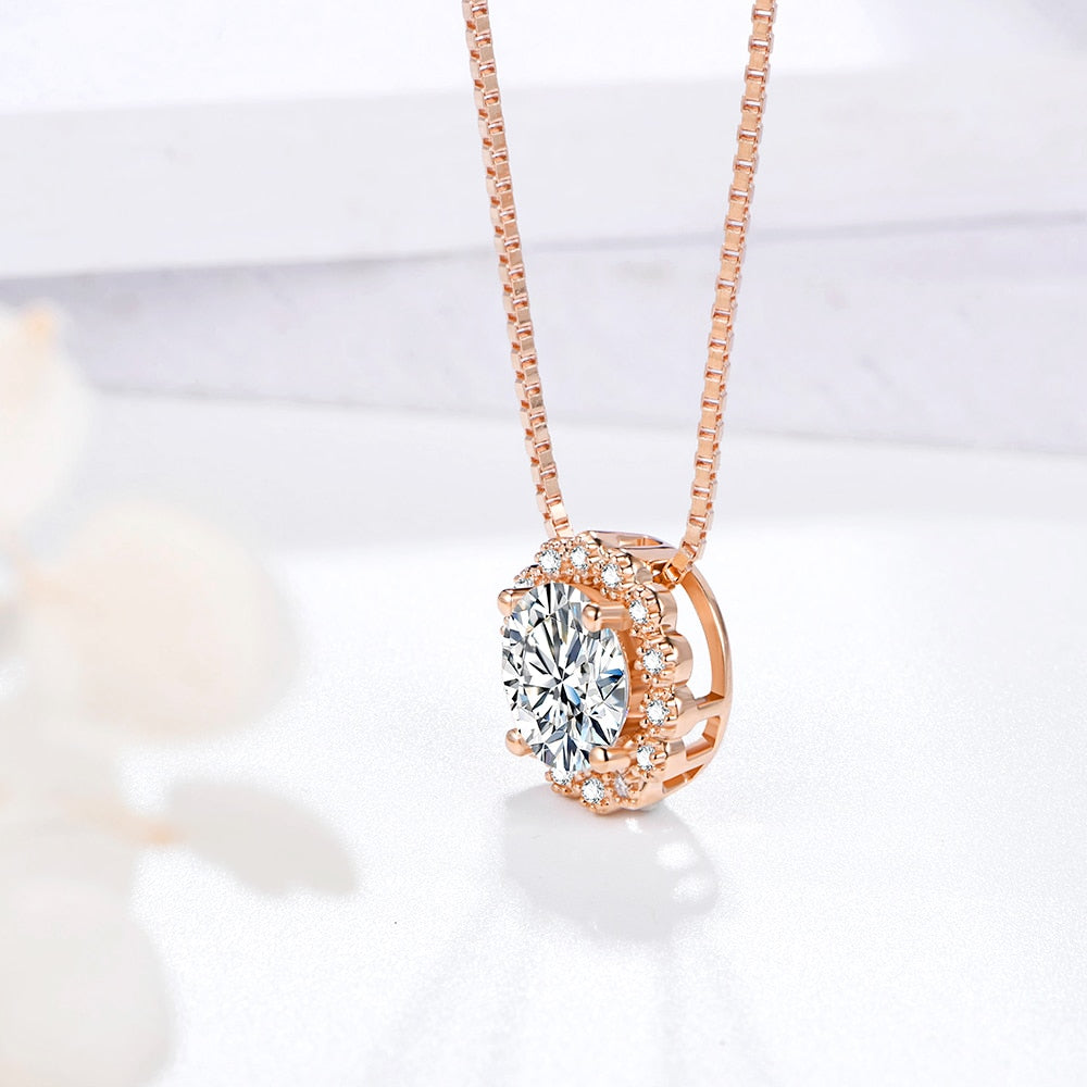 18K Rose Gold Plated Pendant Necklace For Women Round 8.0mm 2CT lab diamond Moissanite Gemstone Pendant Necklace for Wedding