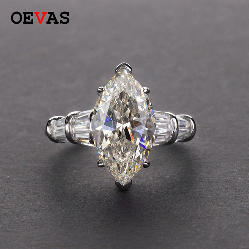 OEVAS Solid 925 Sterling Silver Sparkling 8*14mm High Carbon Diamond Sapphire Topaz Created Moissanite Engagement Fine Jewelry