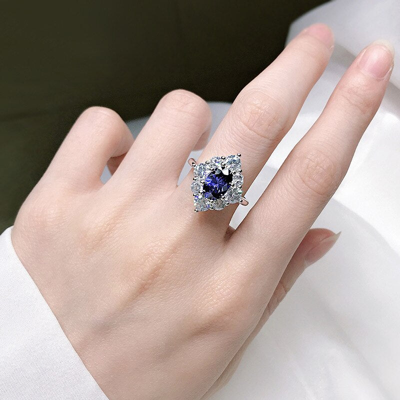 OEVAS 100% 925 Sterling Silver 6*9mm Sapphire High Carbon Diamond Rings For Women Sparkling Wedding Fine Jewelry Wholesale Gift