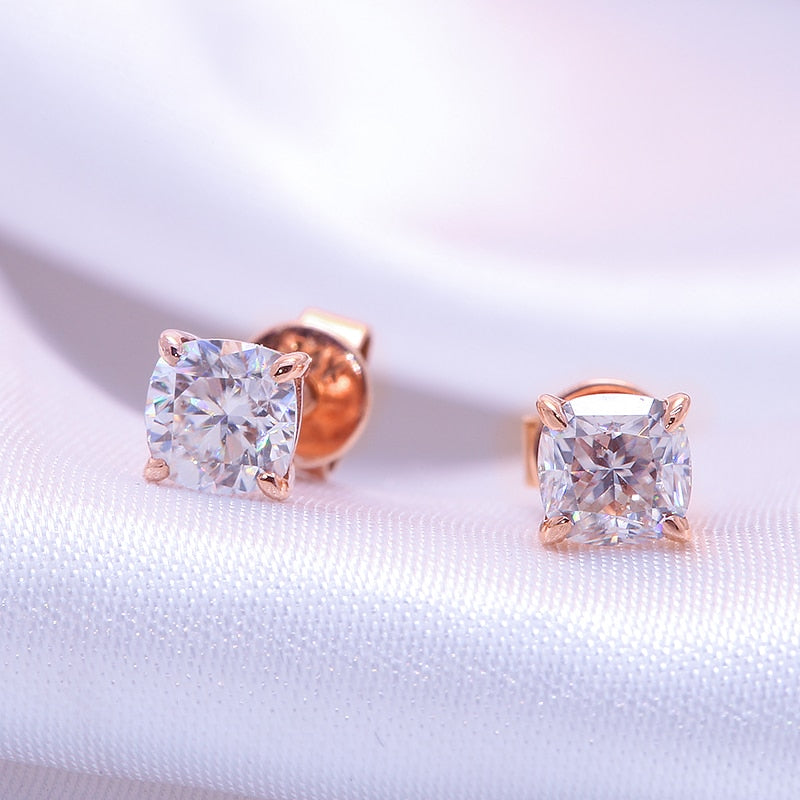 14K Rose Gold Solid Real Gold Fine Moissanite Earring 0.5carat 4.5Carat Cushion Cut Moissanite Earring Screw Back