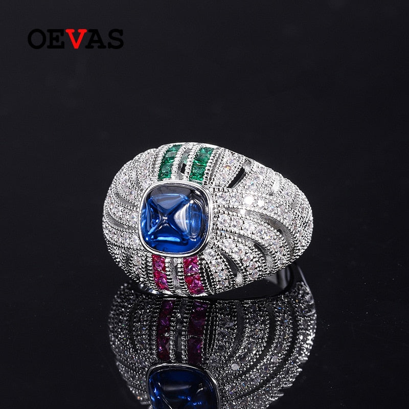 OEVAS 100% 925 Sterling Silver 8*8mm 5 Carat Sapphire High Carbon Diamond Rings For Women Sparkling Wedding Party Fine Jewelry