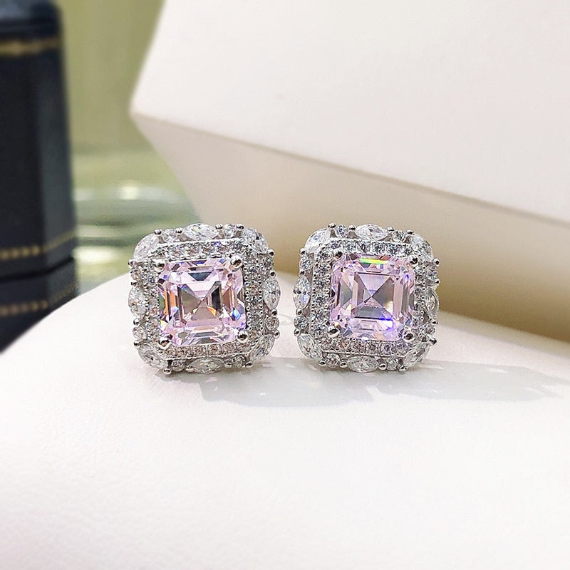 OEVAS Sterling Sparkling 100% 925 Silver 7*7mm High Carbon Diamond Earring For Women Party Birthday Stone Jewelry Dropship