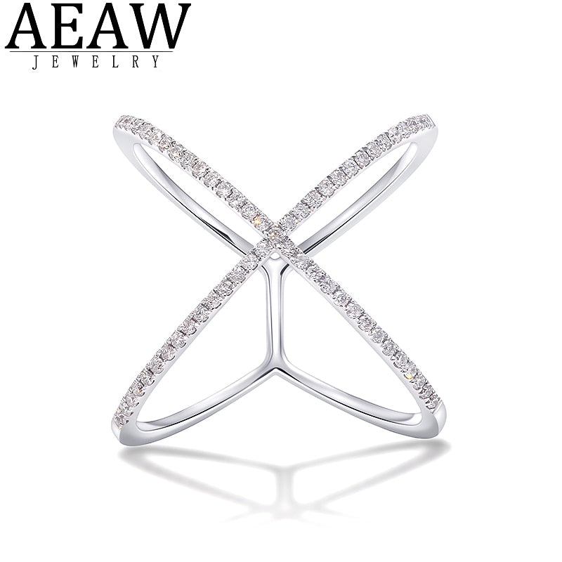 AEAW 18k white Gold Plated Silver DF Round Cut Engagement&amp;Wedding band Moissanite Lab Grown Diamond Band Ring for Women