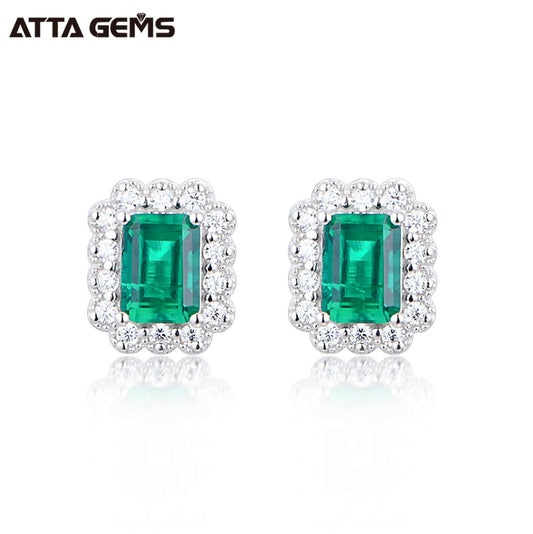 ATTAGEMS 100% 925 Sterling Silver rhodium plating Octagon Cut Emerald Moissanite Diamonds Gemstone Stud Earrings Fine Jewelry