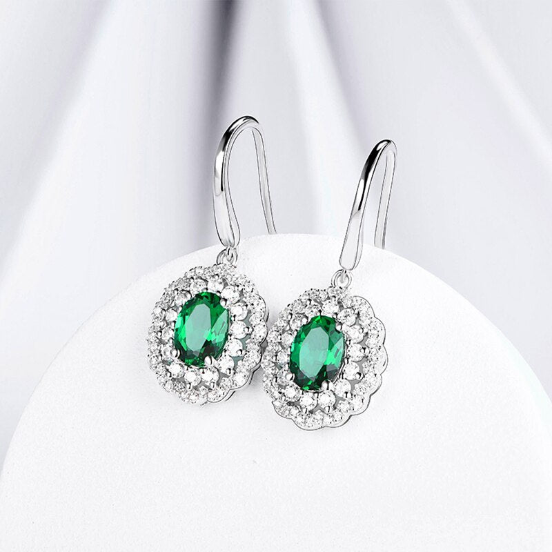 ATTAGEMS Luxury 925 Sterling Silver Emerald Moissanite Gemstone Drop Dangle Wedding Engagement Earrings Fine Jewelry for Women