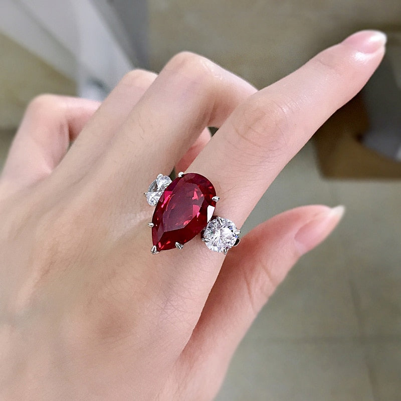 OEVAS 100% 925 Sterling Silver 11*18mm Ruby High Carbon Diamond Rings For Women Sparkling Wedding Party Fine Jewelry Wholesale