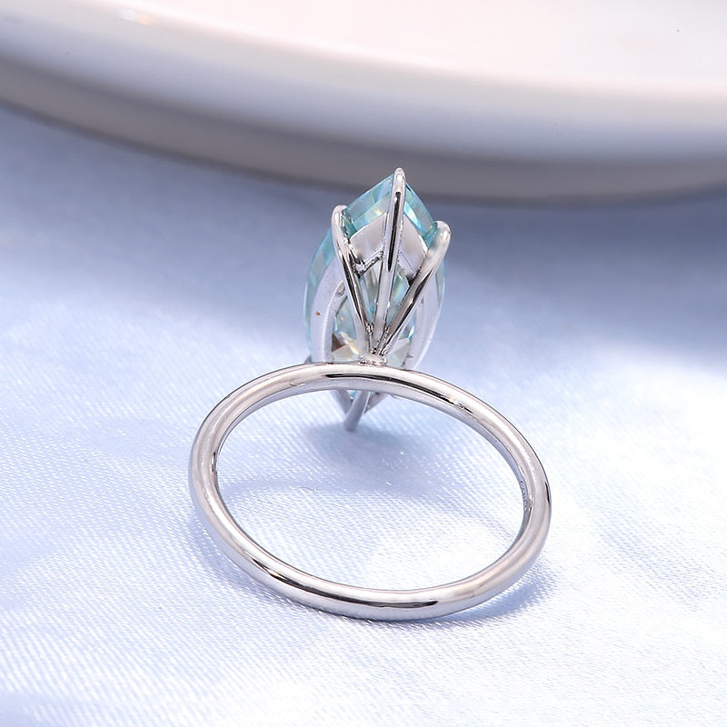 3.0carat 7X14mm Light Blue Marquise Brilliant Cut Moissanite Halo Engagement Ring 14K White Gold Fine Moissanite Diamond Ring