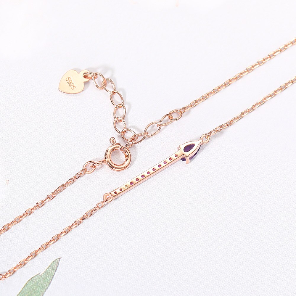 LAMOON 925 Silver Elegant Bracelet For Women Water Drop Natural Amethyst Gemstone 18K Rose Gold Plated Fine Jewelry LMHI049