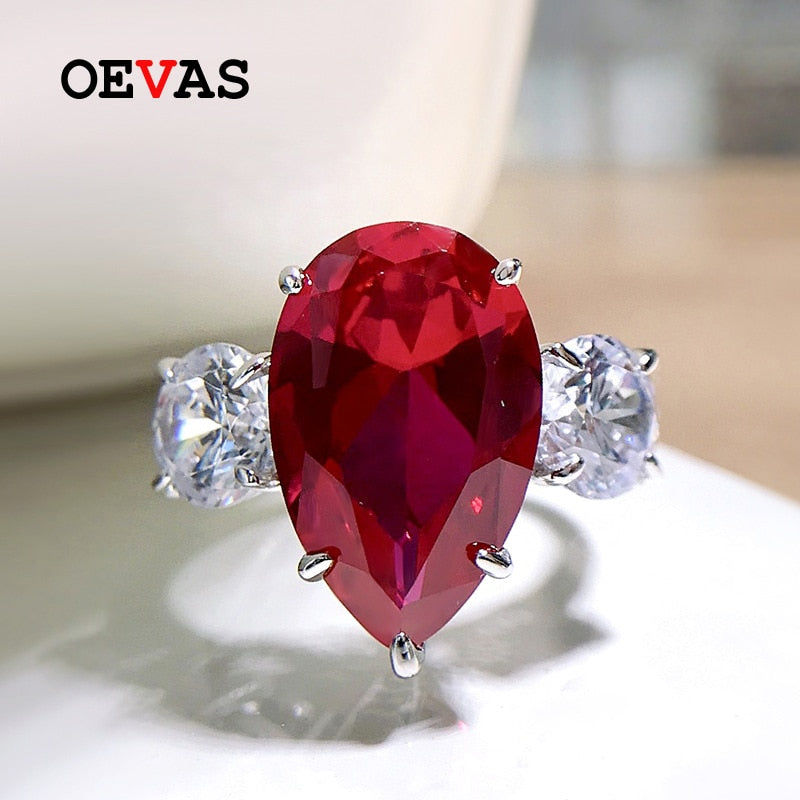 OEVAS 100% 925 Sterling Silver 11*18mm Ruby High Carbon Diamond Rings For Women Sparkling Wedding Party Fine Jewelry Wholesale