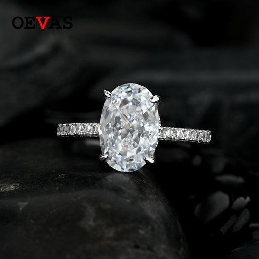 OEVAS 100% 925 Sterling Silver 8*12mm Oval Sparkling High Carbon Diamond Wedding Rings For Women Party Fine Jewelry Wholesale