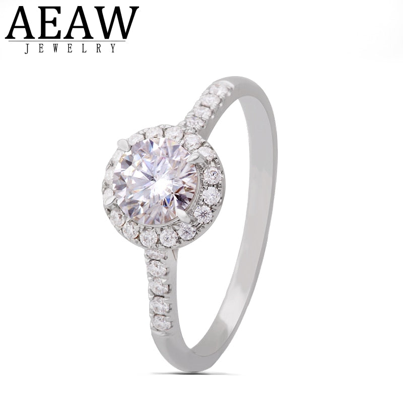 AEAW 1.0ct 6.5mm DF Carat Round Brilliant Cut Moissanite Ring 14k White Gold Plated 4 Prong For Women's Lady's Engagement Ring