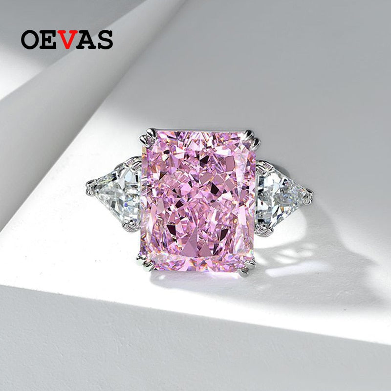 OEVAS 100% 925 Sterling Silver Yellow Pink 13*16mm Ice Flower Cut  High Carbon Diamond Rings For women Sparkling Fine Jewelry