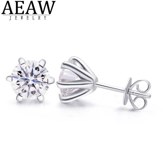 AEAW Round Moissanite Cut Total 4ctw 8mm Diamond Test Passed Moissanite Silver Earring Jewelry Girlfriend Gift